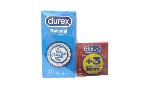 DUREX NATURAL 12 PRESERVATIVOS + 3 SENSITIVOS DE REGALO