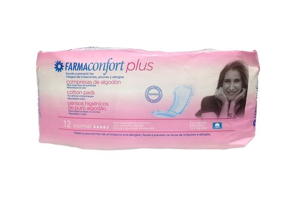 FARMACONFORT PLUS 12 COMPRESAS DE ALGODON PURO